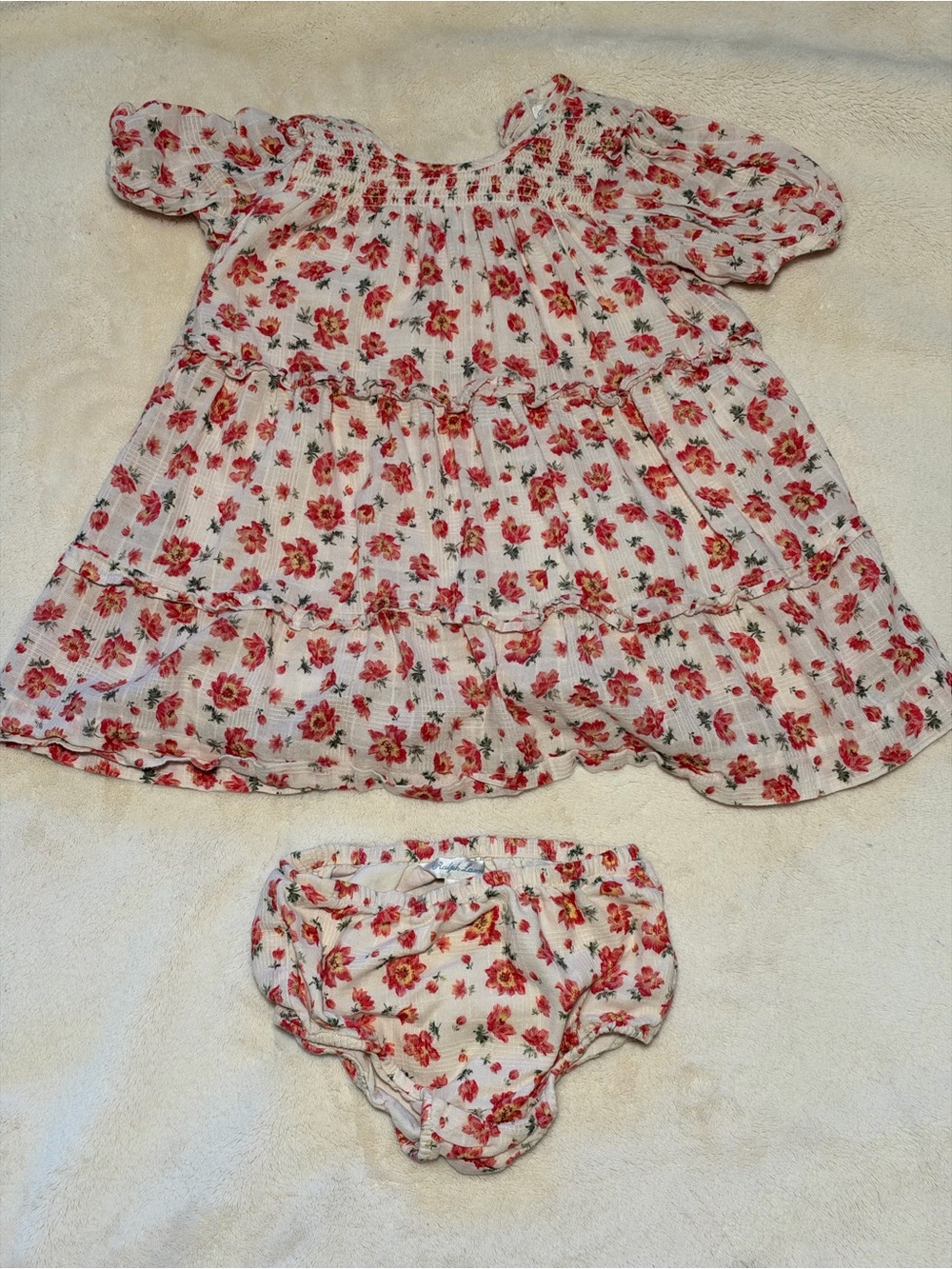Polo Ralph Lauren Floral Cotton Dobby Dress & Bloomer 12M